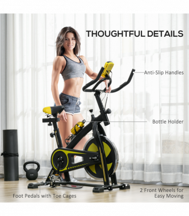 SPORTNOW Indoor Exercise Bike Stationary Bike for Home Gym Workout, Yellow