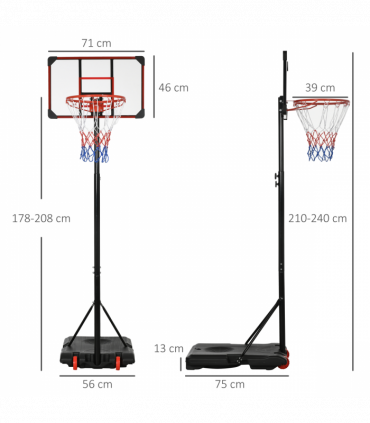 SPORTNOW Kids Adjustable Basketball Hoop and Stand w/ Wheels, 1.8-2m
