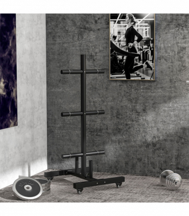 SPORTNOW Olympic Weight Plate Rack with 4 Wheels and 6 Fasten Clamps