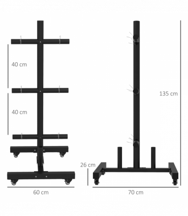 SPORTNOW Olympic Weight Plate Rack with 4 Wheels and 6 Fasten Clamps