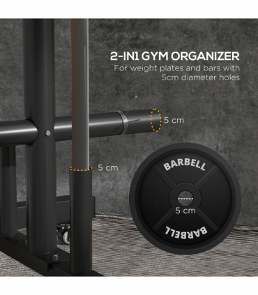 SPORTNOW Olympic Weight Plate Rack with 4 Wheels and 6 Fasten Clamps