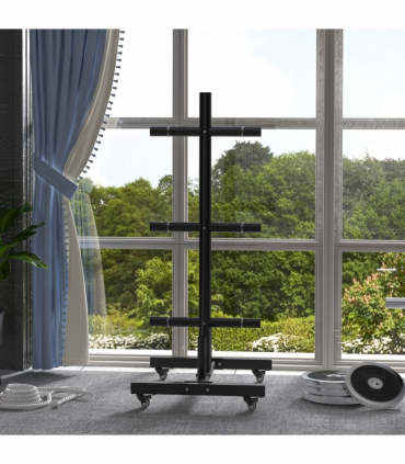 SPORTNOW Olympic Weight Plate Rack with 4 Wheels and 6 Fasten Clamps