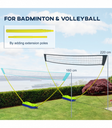 SPORTNOW Portable Badminton Net Set with Volleyball Net, Rackets, Shuttlecocks