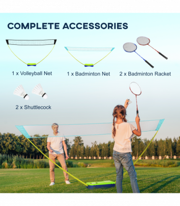 SPORTNOW Portable Badminton Net Set with Volleyball Net, Rackets, Shuttlecocks