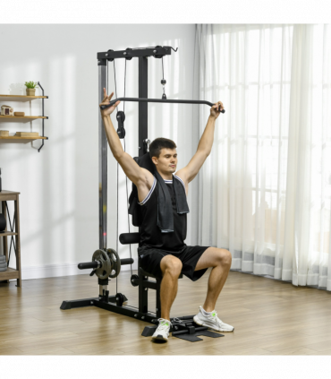 SPORTNOW Pull Up Station Power Cage with Adjustable Seat, Home Gym, Black