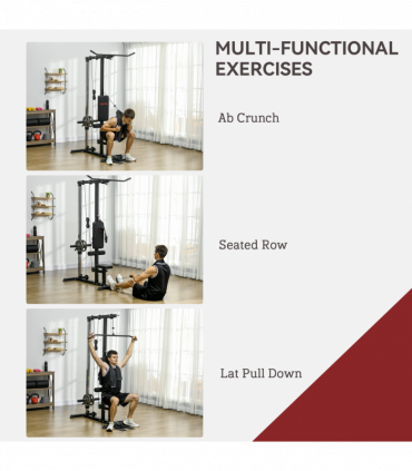 SPORTNOW Pull Up Station Power Cage with Adjustable Seat, Home Gym, Black