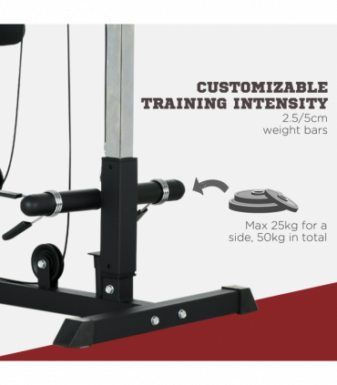 SPORTNOW Pull Up Station Power Cage with Adjustable Seat, Home Gym, Black