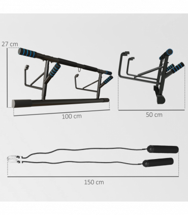 SPORTNOW Pull-Up Bar Doorway Push Up Stand w/ Resistance Bands, Blue