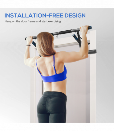 SPORTNOW Pull-Up Bar Doorway Push Up Stand w/ Resistance Bands, Blue
