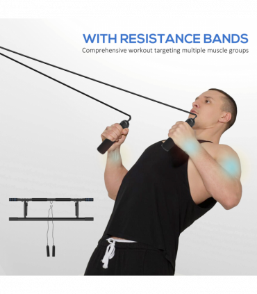 SPORTNOW Pull-Up Bar Doorway Push Up Stand w/ Resistance Bands, Blue