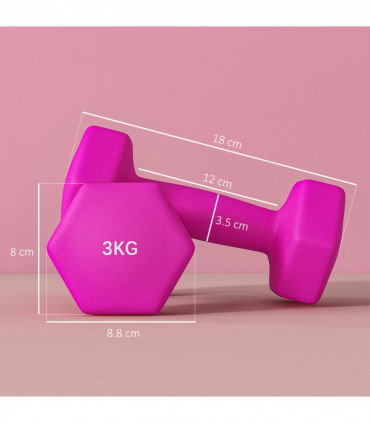 SPORTNOW Set of 2 Hexagonal Dumbbells Weights Pair, 2 x 3kg, Pink