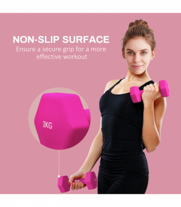 SPORTNOW Set of 2 Hexagonal Dumbbells Weights Pair, 2 x 3kg, Pink