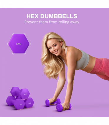 SPORTNOW Set of 2 Hexagonal Dumbbells Weights Pair, 2 x 4kg, Purple