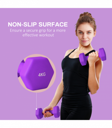 SPORTNOW Set of 2 Hexagonal Dumbbells Weights Pair, 2 x 4kg, Purple