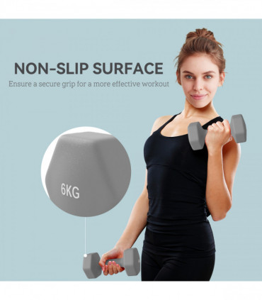 SPORTNOW Set of 2 Hexagonal Dumbbells Weights Pair, 2 x 6kg, Grey