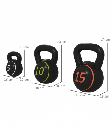 SPORTNOW Set of Three Kettlebell Weights with Storage Tray, 2.2kg, 4.5kg, 6.8kg