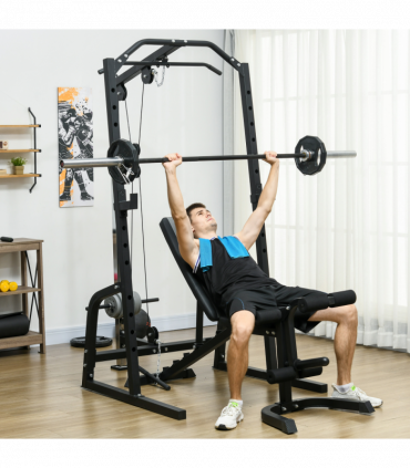 SPORTNOW Smith Machine Power Rack with Pull Up Bar, Lat Pull Down System