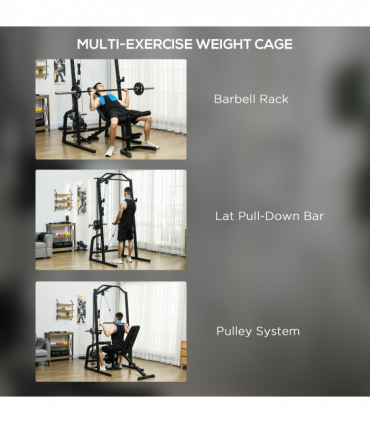 SPORTNOW Smith Machine Power Rack with Pull Up Bar, Lat Pull Down System