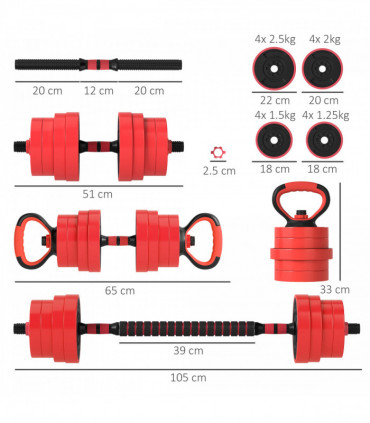 SPORTNOW Weight Dumbbells Set, Barbell, Kettlebell, Push Up Stand, 30kg
