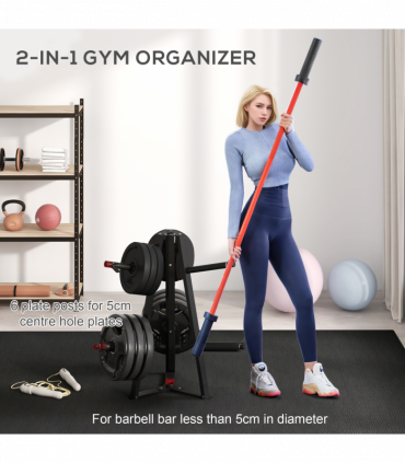 SPORTNOW Weight Plate Storage Rack with 6 Fasten Clamps, Max Load 300kg