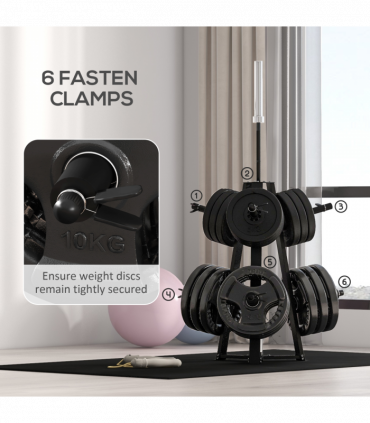 SPORTNOW Weight Plate Storage Rack with 6 Fasten Clamps, Max Load 300kg