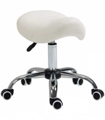 Saddle Stool Hydraulic Rolling Faux Leather Height Adjust Mobility Chair Cream