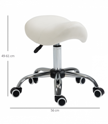 Saddle Stool Hydraulic Rolling Faux Leather Height Adjust Mobility Chair Cream