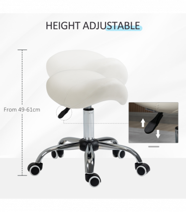 Saddle Stool Hydraulic Rolling Faux Leather Height Adjust Mobility Chair Cream