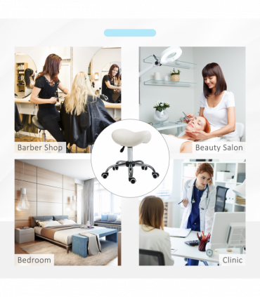 Saddle Stool Hydraulic Rolling Faux Leather Height Adjust Mobility Chair Cream