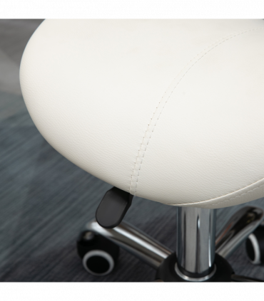 Saddle Stool Hydraulic Rolling Faux Leather Height Adjust Mobility Chair Cream