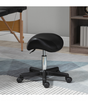 Saddle Stool PU Leather Adjustable Rolling Salon Chair Steel Frame for Massage