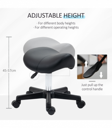 Saddle Stool PU Leather Adjustable Rolling Salon Chair Steel Frame for Massage