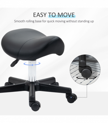 Saddle Stool PU Leather Adjustable Rolling Salon Chair Steel Frame for Massage