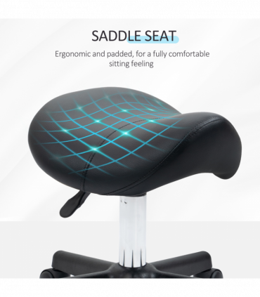 Saddle Stool PU Leather Adjustable Rolling Salon Chair Steel Frame for Massage