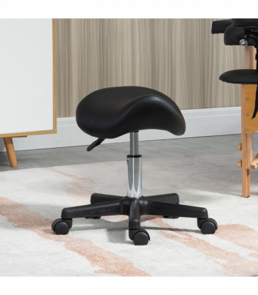 Saddle Stool PU Leather Adjustable Rolling Salon Chair Steel Frame for Massage