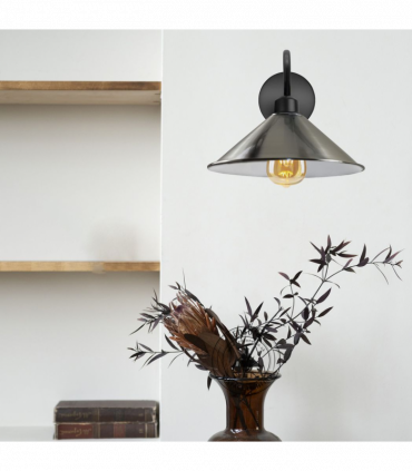 Satin Nickel Wall Light Fixture,Black Wall Sconce E27 Base Socket Screw Type Wall Mounted Swan Neck Cone Shape Shade