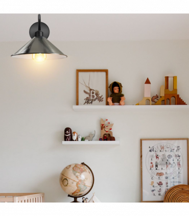 Satin Nickel Wall Light Fixture,Black Wall Sconce E27 Base Socket Screw Type Wall Mounted Swan Neck Cone Shape Shade