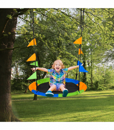 Saucer Tree Swing Metal Tube Adjustable Rope Garden Blue Green Orange