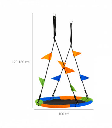Saucer Tree Swing Metal Tube Adjustable Rope Garden Blue Green Orange