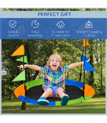 Saucer Tree Swing Metal Tube Adjustable Rope Garden Blue Green Orange