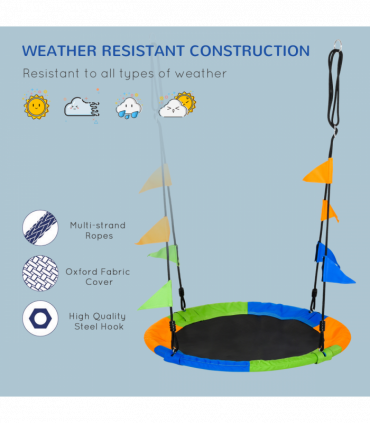 Saucer Tree Swing Metal Tube Adjustable Rope Garden Blue Green Orange