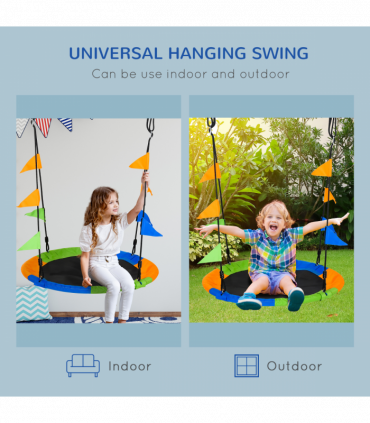 Saucer Tree Swing Metal Tube Adjustable Rope Garden Blue Green Orange