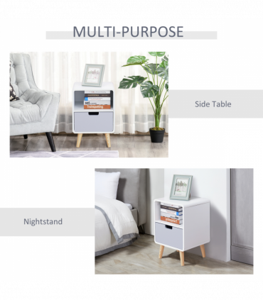 Scandinavian Nordic Style Bedside Table End Nightstand Lamp Desk With Drawer