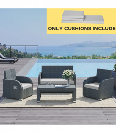 Seat Cushion Pads for Rattan Furniture, 3 PCs Garden Furniture Cushions, Grey