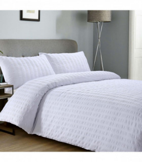 Seersucker White polycotton duvet cover set. King Bed