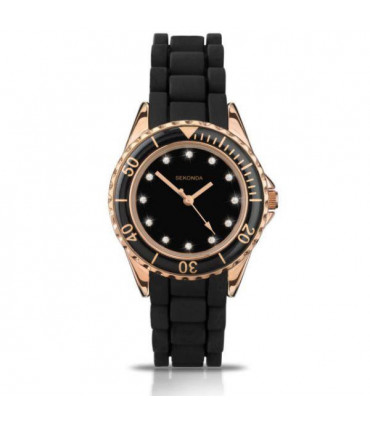 Sekonda Ladies Black Dial Rubber Silicon Strap Watch 4743