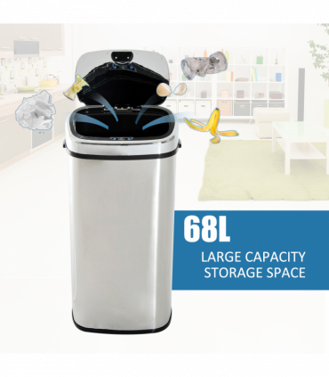 Sensor Bin 68 L Dustbin Stainless Steel Automatic Silver Dust-Silver