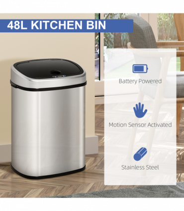 Sensor Dustbin Touchless Automatic Bin Mirror Stainless Steel 48L