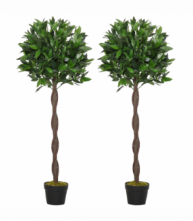 Set Of 2 120cm Artificial Bay Laurel Topiary Trees w/ Pot Fake