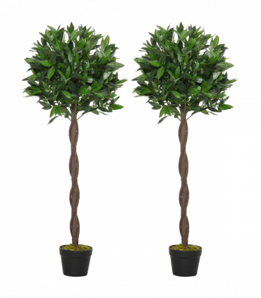 Set Of 2 120cm Artificial Bay Laurel Topiary Trees w/ Pot Fake